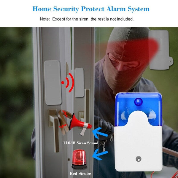Mini Wired Strobe Siren Sound Alarm Flashing Red Light For Home Security Protect System 110Db Blue