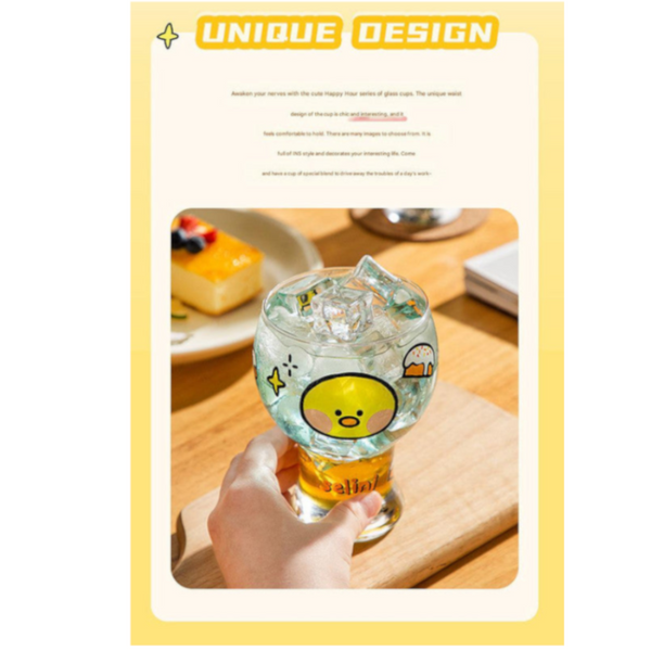 Mini Cartoon Glass Tumbler 400Mlcute Beer And Juice Cup For Cold Drinks(Yellow Duck) Glassware & Drinkware