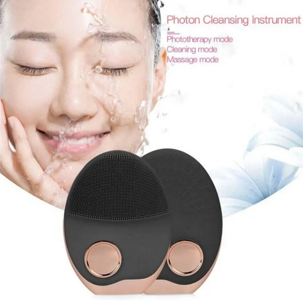 Mini Electric Ultrasonic Wireless Charging Facial Cleansing Brush Silicone Rechargeable Face Waterproof Massager With Photon Facial Cleansing Devices