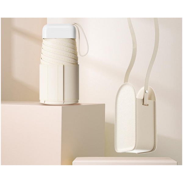 Mini Pocket Umbrella With Matching Crossbody Bag Uv Protection 6 Rib Windproof Design(Beige) Umbrellas