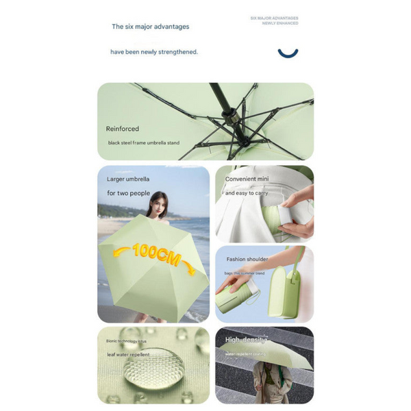 Mini Pocket Umbrella With Matching Crossbody Bag Uv Protection 6 Rib Windproof Design(Beige) Umbrellas