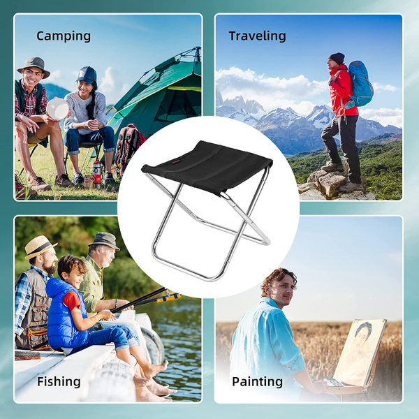 Mini Portable Outdoor Folding Chair Train Mazar Stool Rest Camping Fishing Silver