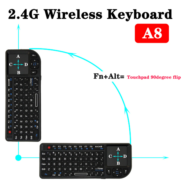 Mini Wireless Keyboard 2.4G Flying Mouse Handheld Touchpad Usblack