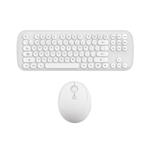 Mini Wireless Keyboard And Mouse Set Round Bluetooth White