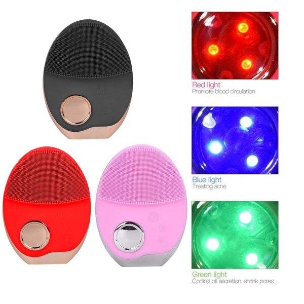Mini Electric Ultrasonic Wireless Charging Facial Cleansing Brush Silicone Rechargeable Face Waterproof Massager With Photon