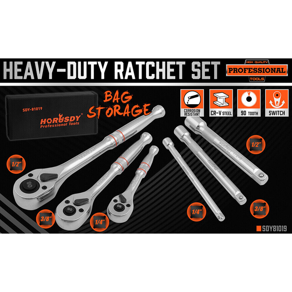 Sedy Mini Ratchet Spanner 1/2 3/8 1/4 Drive 90 Tooth Extension Bar Workshop With Bag Garden Tool Accessories