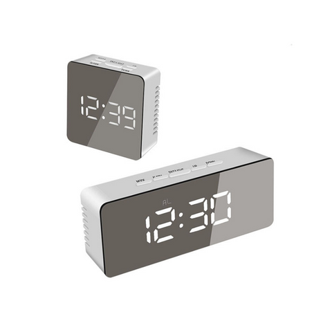 Mirror Alarm Clock Multifunctional Silent Led Digital White Alarm Clocks & Clock Radios