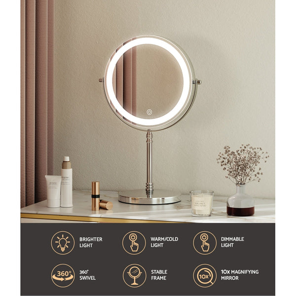 Embellir Makeup Mirror Led Light Cosmetic Round 360 Rotation 10X Magnifying Makeup Mirrors