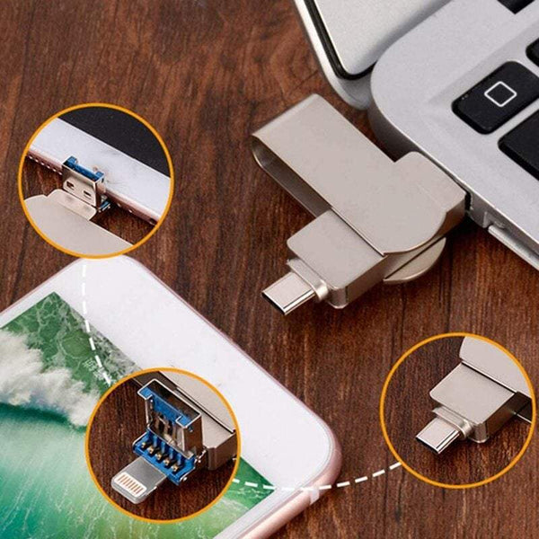 Routers Modems Mobile Phone Usb Flash Drive 3 In 1 Metal Gift Pass Through Portable 128Gb Usb Flash Drives