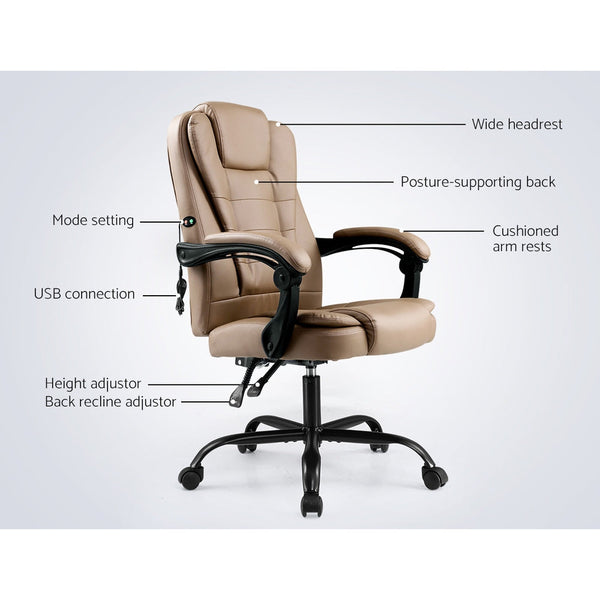 Artiss Massage Office Chair Pu Leather Recliner Computer Gaming Espresso Chairs