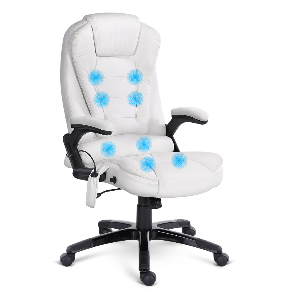 Artiss Massage Office Chair 8 Point Pu Leather White Office Chairs