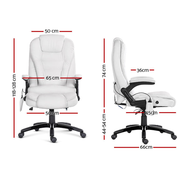 Artiss Massage Office Chair 8 Point Pu Leather White Office Chairs