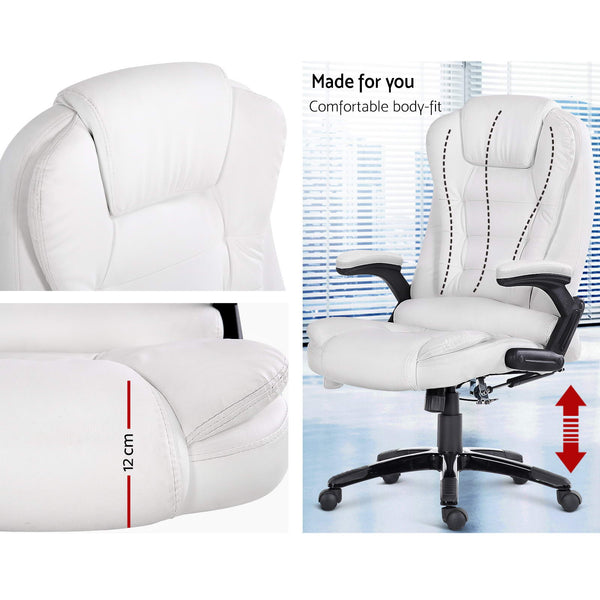 Artiss Massage Office Chair 8 Point Pu Leather White Office Chairs