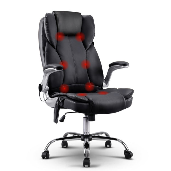 Artiss Massage Office Chair 8 Point Pu Leather Black Office Chairs