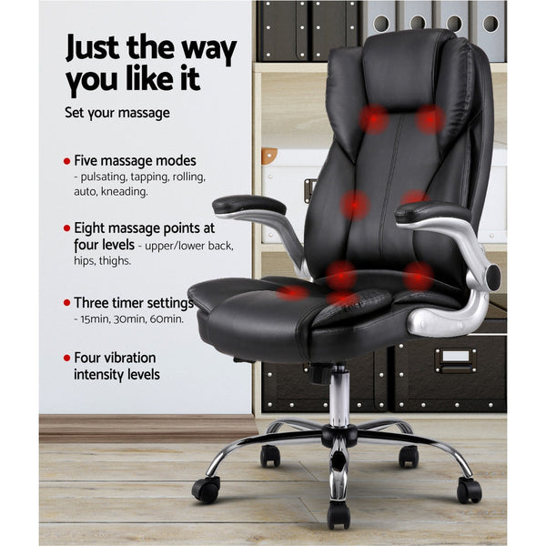 Artiss Massage Office Chair 8 Point Pu Leather - Black