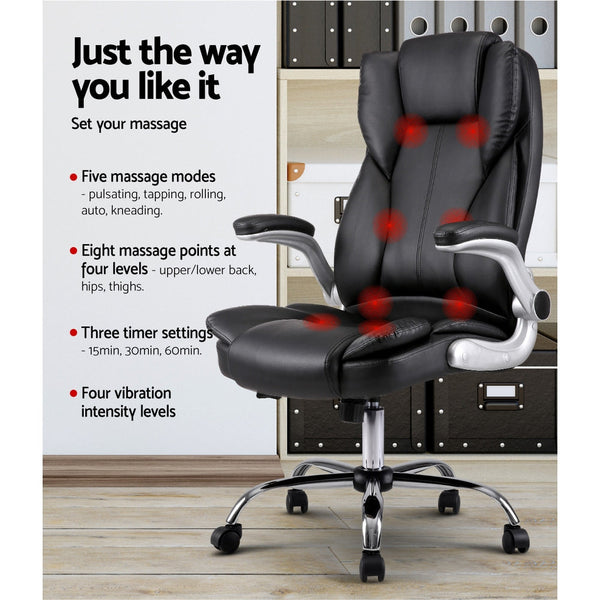 Artiss Massage Office Chair 8 Point Pu Leather Black Office Chairs