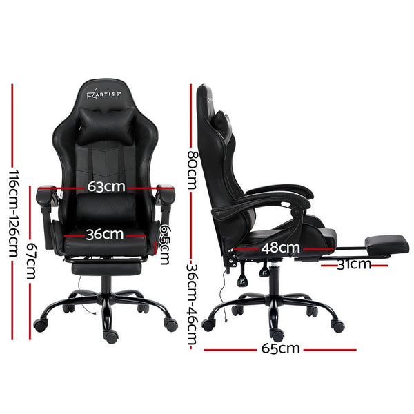Artiss Gaming Chairs Massage Racing Recliner Leather Office Footrest Black Electric Massage Chairs