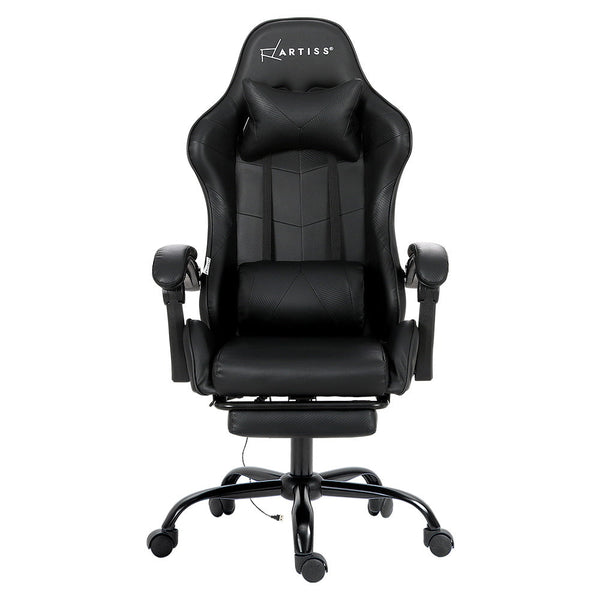 Artiss Gaming Chairs Massage Racing Recliner Leather Office Footrest Black Electric Massage Chairs