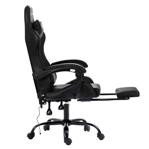 Artiss Gaming Chairs Massage Racing Recliner Leather Office Footrest Black Electric Massage Chairs