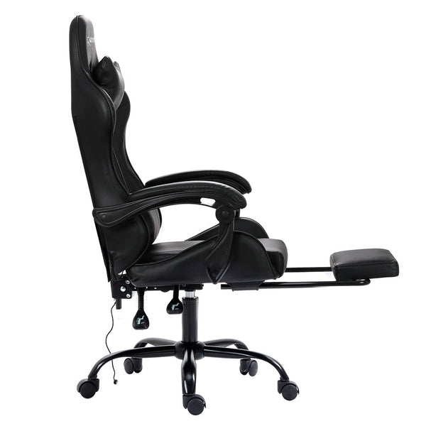 Artiss Gaming Chairs Massage Racing Recliner Leather Office Footrest Black