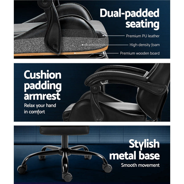 Artiss Gaming Chairs Massage Racing Recliner Leather Office Footrest Black Electric Massage Chairs