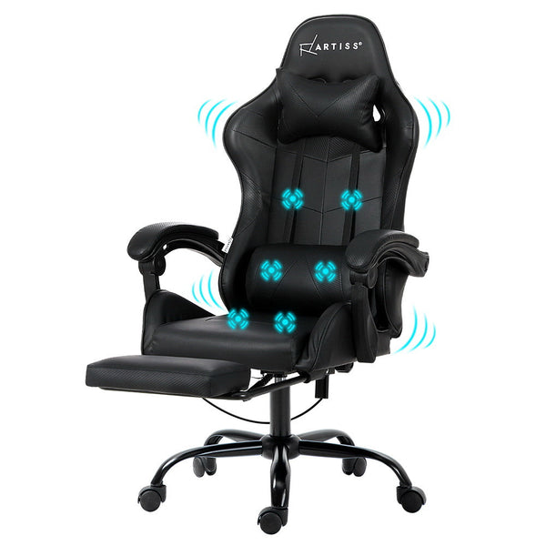 Artiss Gaming Office Chair Racing Massage Computer Seat Footrest Leather Electric Massage Chairs