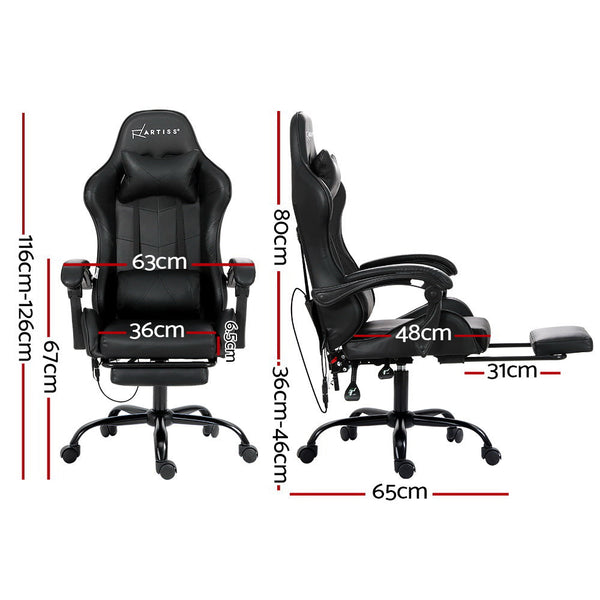 Artiss Gaming Office Chair Racing Massage Computer Seat Footrest Leather Electric Massage Chairs