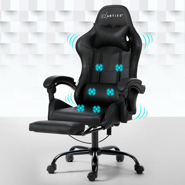 Artiss Gaming Office Chair Racing Massage Computer Seat Footrest Leather Electric Massage Chairs