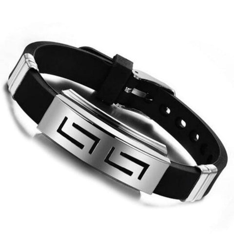 Models Fashion Wristband Black Punk Rubber Silicone Stainless Steel Men Bracelets Bangles