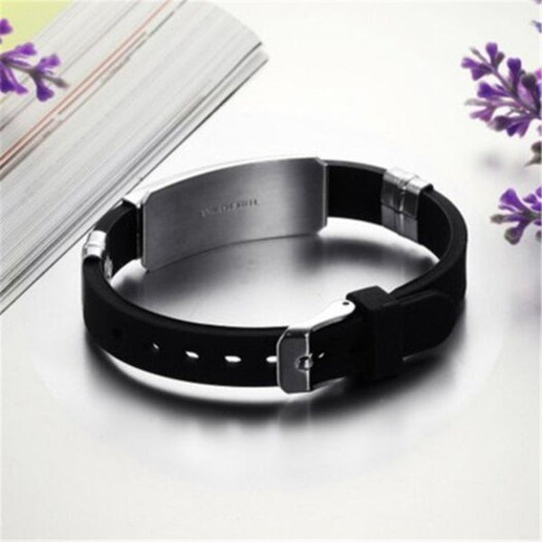 Veile Studios Models Fashion Wristband Black Punk Rubber Silicone Stainless Steel Men Bangles Bracelets