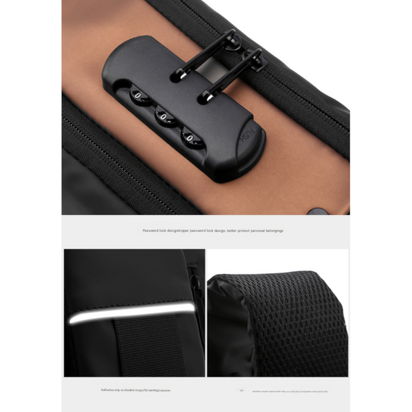 Black Gold Modern Anti Theft Sling Bag For Men Crossbody Backpack With Usb Port & Combination Lock Bags