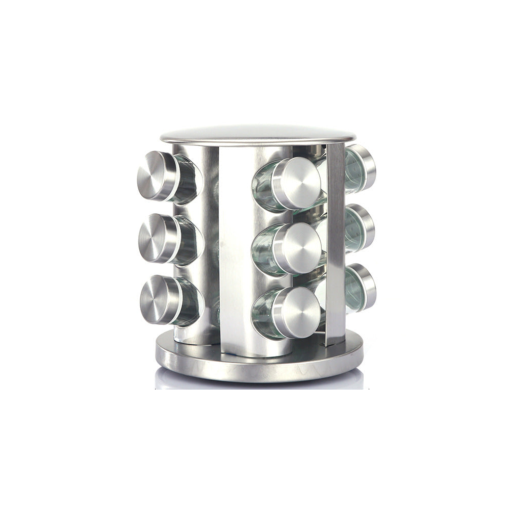 Modern Stainless Steel Round Rotating Spice Rack With 12 Empty Glass Jars (88 Ml Each) Spice Jars & Racks