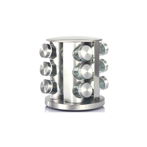 Modern Stainless Steel Round Rotating Spice Rack With 12 Empty Glass Jars (88 Ml Each) Spice Jars & Racks
