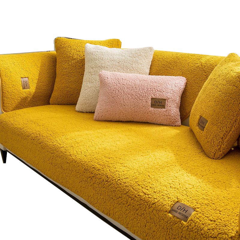 Modern Solid Color Winter Lamb Wool Sofa Towel Thicken Plush Soft And Smooth Covers For Living Room Anti-Slip Couch