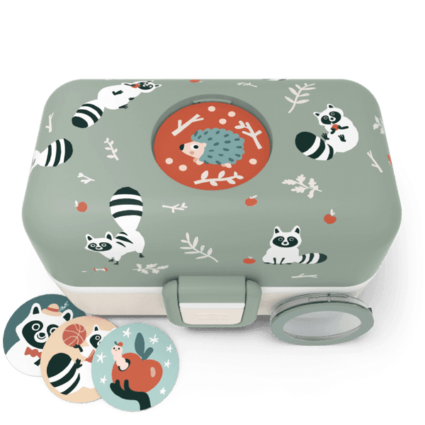 Monbento Tresor Graphic Kids's Bento Box Green Raccoon Lunchboxes & Bags