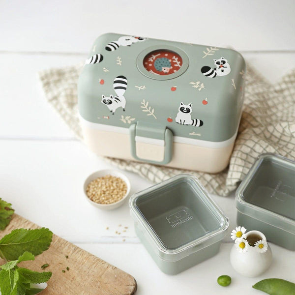 Monbento Tresor Graphic Kids's Bento Box Green Raccoon Lunchboxes & Bags