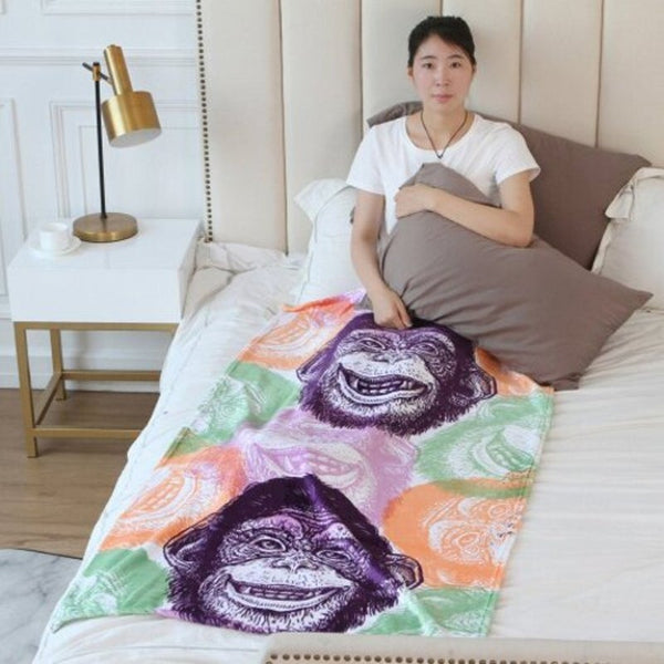 Monkey Head Pattern Double Sided Flannel Home Nap Warm Blanket Multi W27.6 X L39.4 Inch