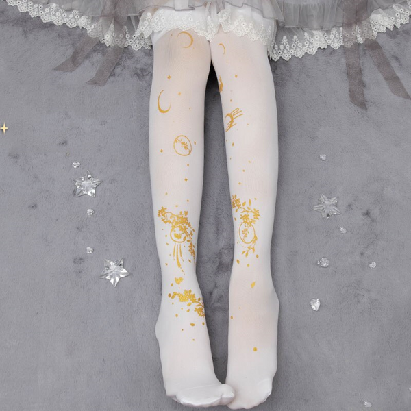 Moon & Rabbit ~ Sweet Patterned Lolita Tights Women's Black Pantyhose By Yidhra