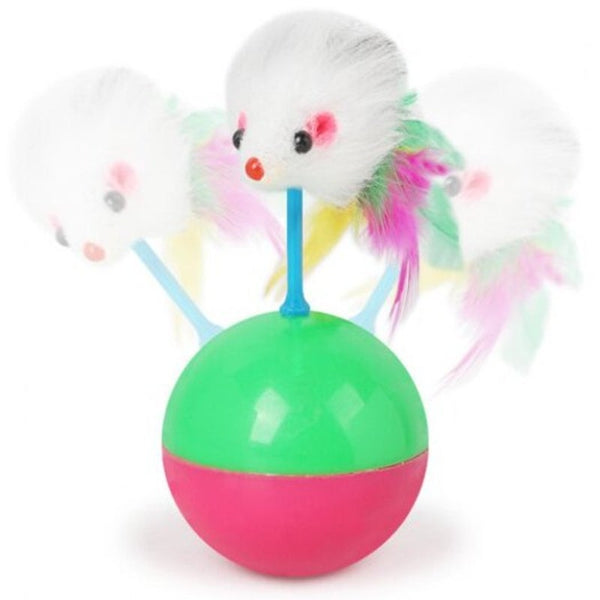 Mouse Tumbler Cat Dog Toy Ball Pet Real Rabbit Hair Multi Cat Toys