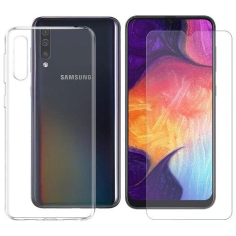 2 In 1 Tempered Glass Film And Tpu Case For Samsung Galaxy A50 Transparent
