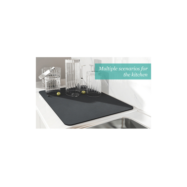 Elosung Black White Grids Kitchen Drying Mat Super Absorbent Dish & Cup Drainer Pad 50X60cm Kitchen Bench Mats