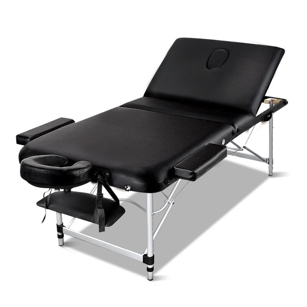 Zenses 70Cm Wide Portable Aluminium Massage Table 3 Fold Treatment Beauty Therapy Black Massage Tables & Chairs