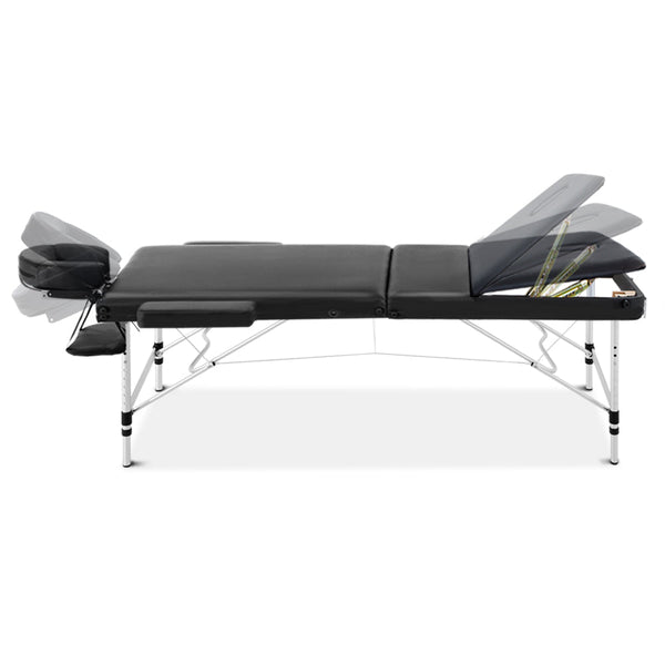Zenses 70Cm Wide Portable Aluminium Massage Table 3 Fold Treatment Beauty Therapy Black Massage Tables & Chairs