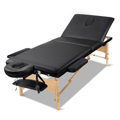 Massage Tables & Chairs Zenses 60Cm Wide Portable Wooden Massage Table 3 Fold Treatment Beauty Therapy Black
