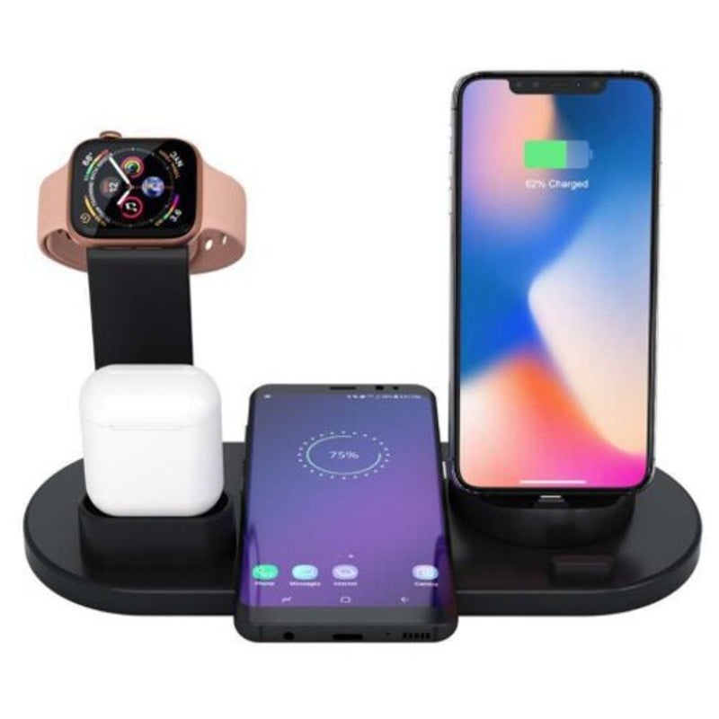 Multi Function 3 In 1 Bracket Charging Stand Watch Mobile Phone Headset Charger Black Chargers & Cradles