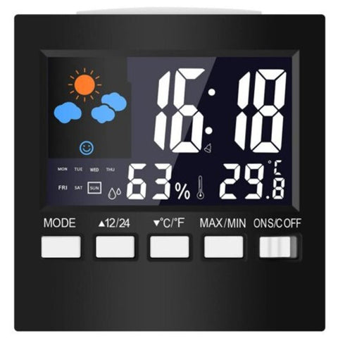 Multi Function Electronic Weather Temperature Humidity Clock Black Weather Stations
