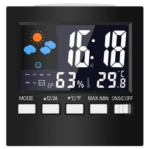Multi Function Electronic Weather Temperature Humidity Clock Black