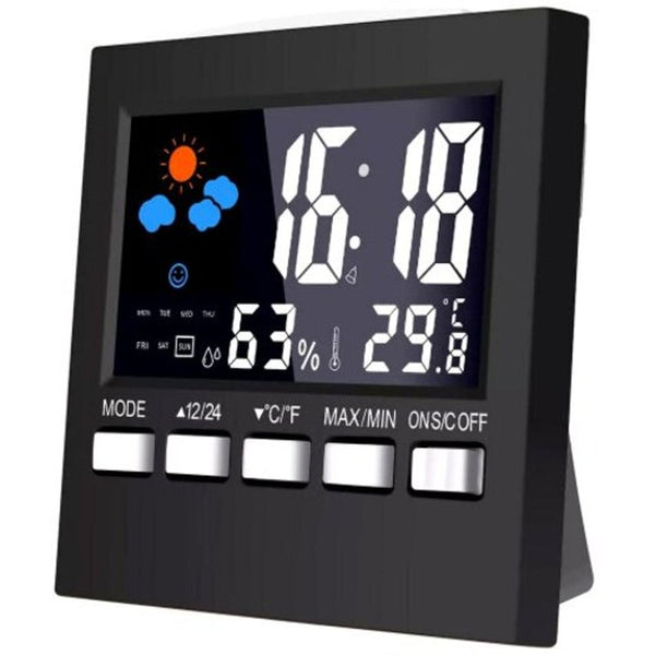 Multi Function Electronic Weather Temperature Humidity Clock Black Weather Stations