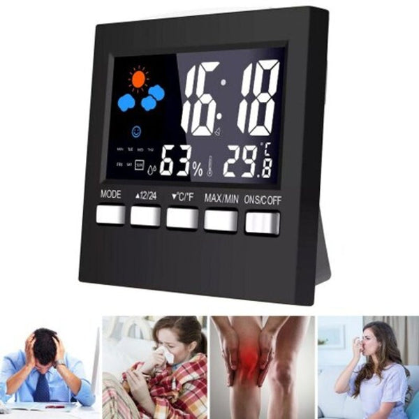 Multi Function Electronic Weather Temperature Humidity Clock Black