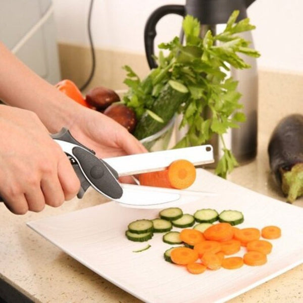 Multi Function Kitchen Fruits Vegetable Scissors Cutting Board Food Cutter Knife Black